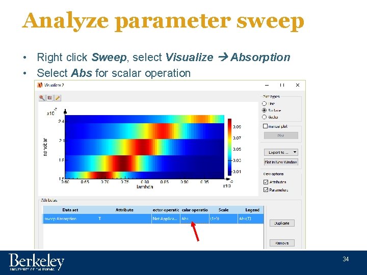 Analyze parameter sweep • Right click Sweep, select Visualize Absorption • Select Abs for