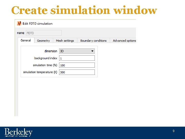 Create simulation window 9 