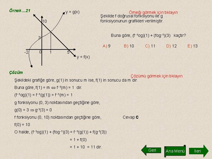 Örnek. . . 21 y = g(x) . 10 3 . -2 Örneği görmek