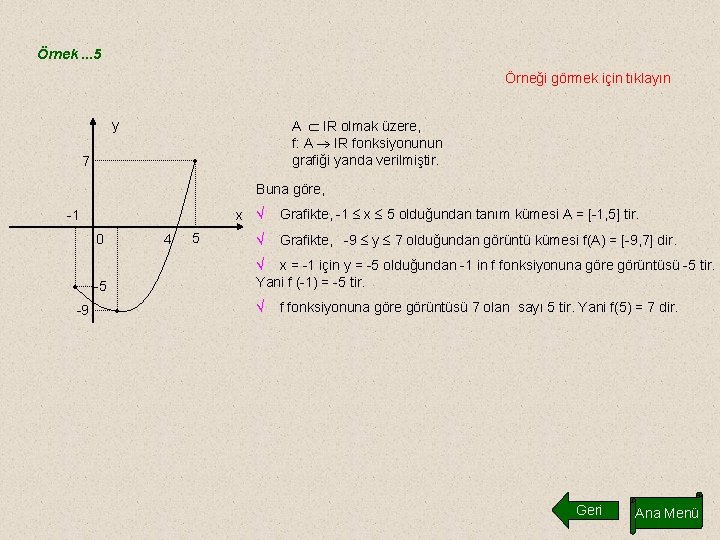 Örnek. . . 5 Örneği görmek için tıklayın y A IR olmak üzere, f: