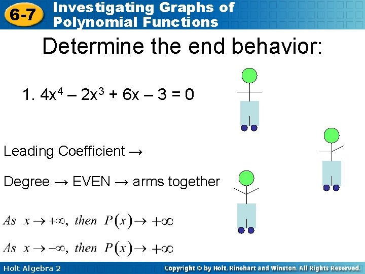 6 -7 Investigating Graphs of Polynomial Functions Determine the end behavior: 1. 4 x
