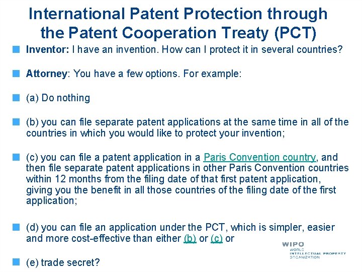 Pct Invention Application Example Options to Protect an Invention the Patent Cooperation