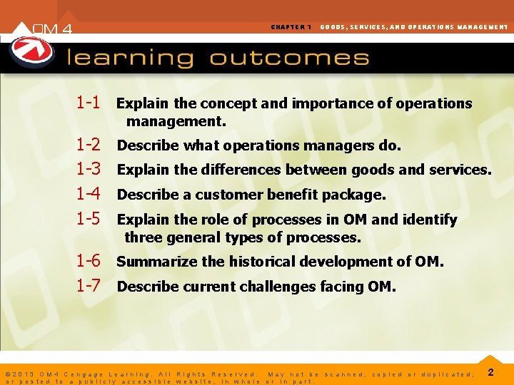 CHAPTER 1 GOODS, SERVICES, AND OPERATIONS MANAGEMENT 1 -1 Explain the concept and importance