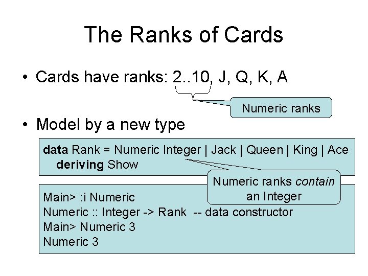 The Ranks of Cards • Cards have ranks: 2. . 10, J, Q, K,