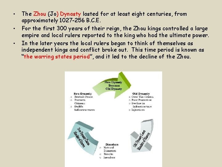  • • • The Zhou (Jo) Dynasty lasted for at least eight centuries,