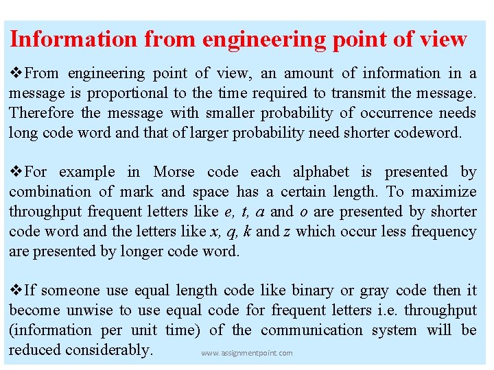 Information from engineering point of view v. From engineering point of view, an amount Information from engineering point of view v. From engineering point of view, an amount