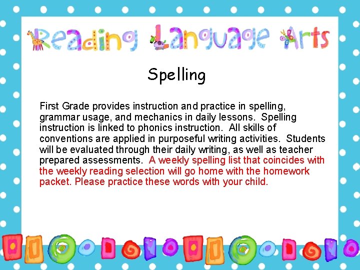 Spelling First Grade provides instruction and practice in spelling, grammar usage, and mechanics in