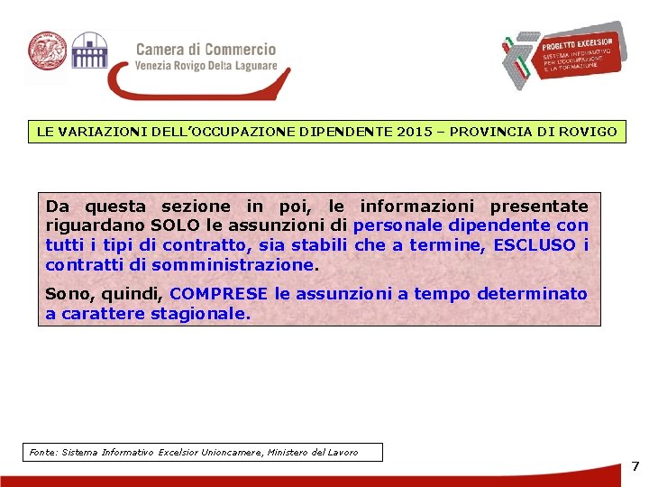 LE VARIAZIONI DELL’OCCUPAZIONE DIPENDENTE 2015 – PROVINCIA DI ROVIGO G Da questa sezione in