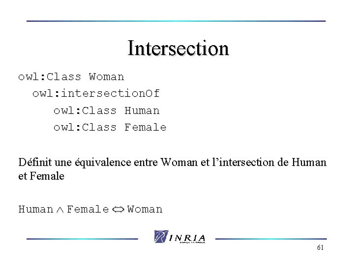 Intersection owl: Class Woman owl: intersection. Of owl: Class Human owl: Class Female Définit