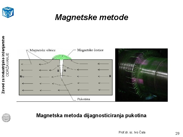 Zavod za industrijsko inženjerstvo ODRŽAVANJE Magnetske metode Magnetska metoda dijagnosticiranja pukotina Prof. dr. sc.