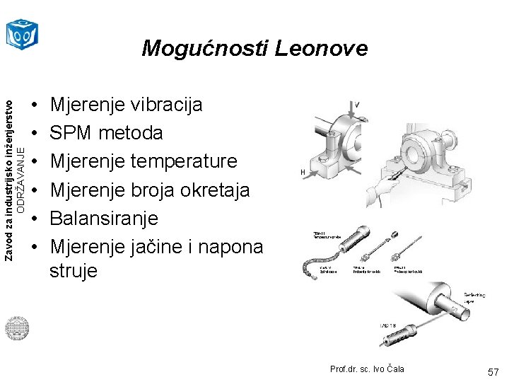 Zavod za industrijsko inženjerstvo ODRŽAVANJE Mogućnosti Leonove • • • Mjerenje vibracija SPM metoda