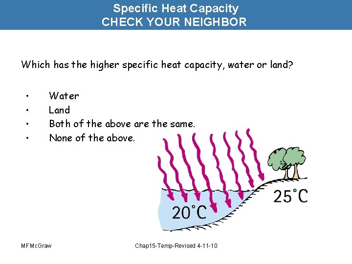 Specific Heat Capacity CHECK YOUR NEIGHBOR Which has the higher specific heat capacity, water