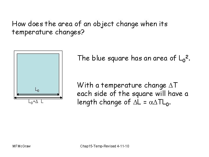 How does the area of an object change when its temperature changes? The blue