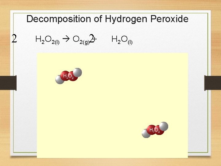 Decomposition of Hydrogen Peroxide 2 H 2 O 2(l) O 2(g)2+ H 2 O(l)