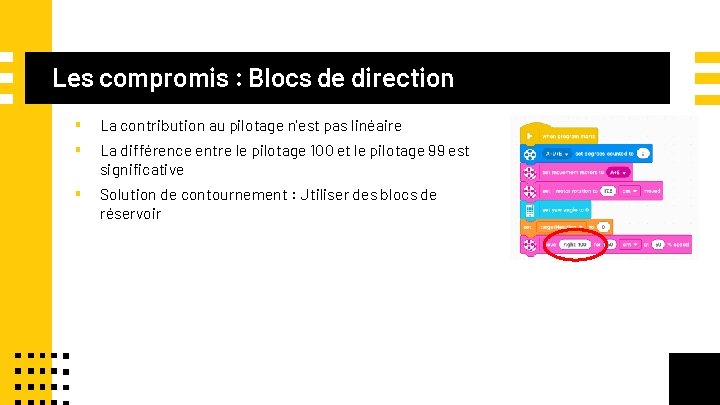 Les compromis : Blocs de direction ▪ ▪ La contribution au pilotage n'est pas