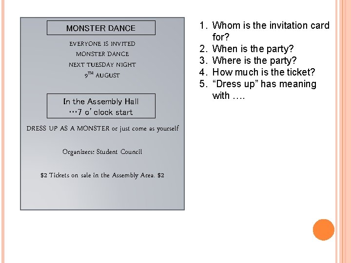 MONSTER DANCE EVERYONE IS INVITED MONSTER DANCE NEXT TUESDAY NIGHT 9 TH AUGUST In