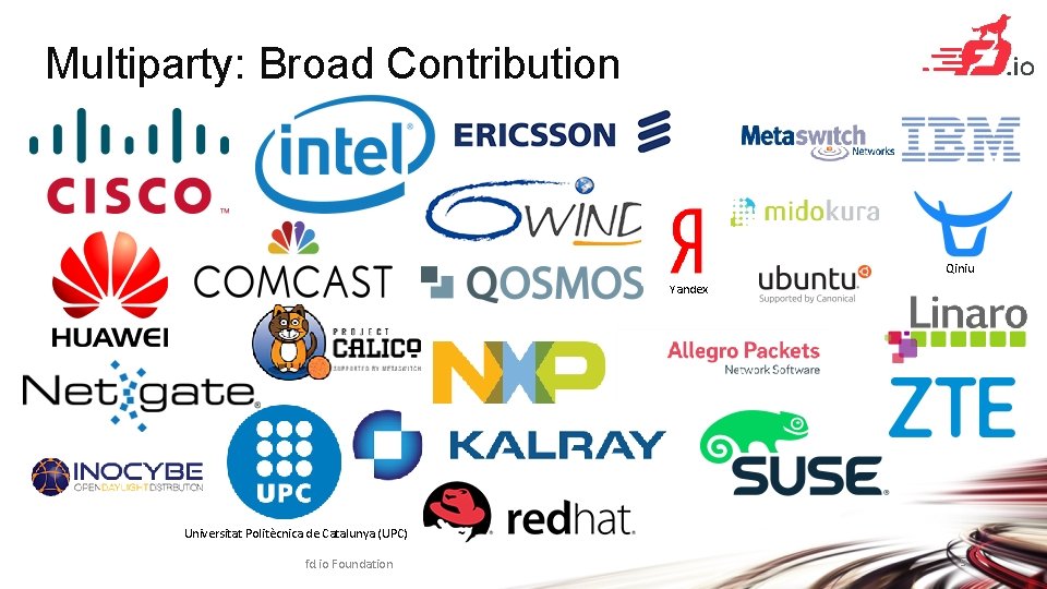 Multiparty: Broad Contribution Qiniu Yandex Universitat Politècnica de Catalunya (UPC) fd. io Foundation 5