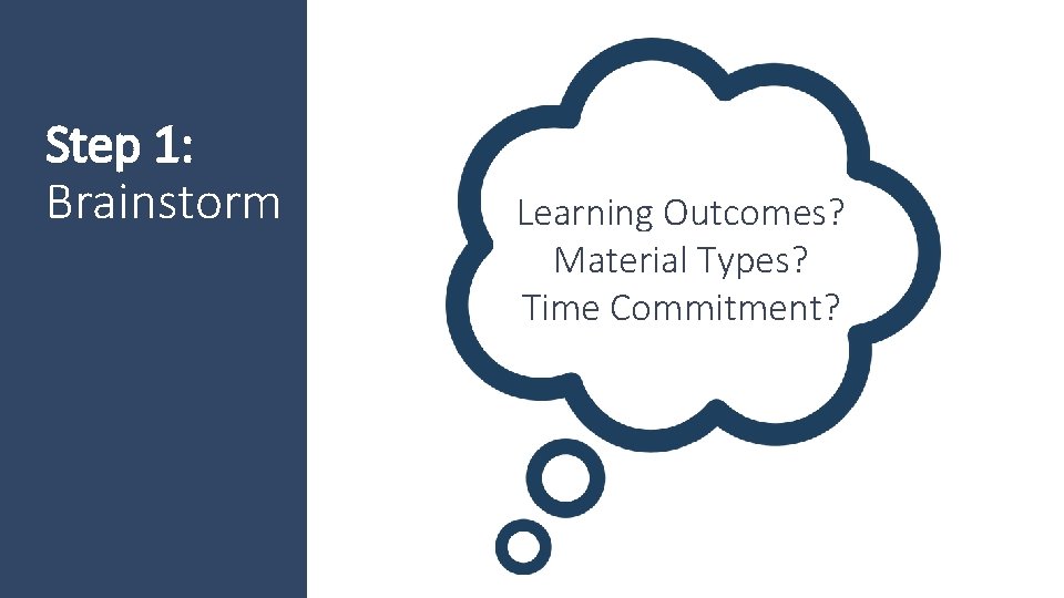 Step 1: Brainstorm Learning Outcomes? Material Types? Time Commitment? 