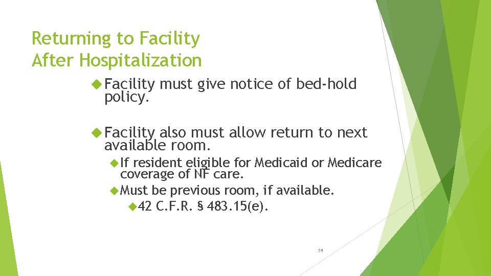 Returning to Facility After Hospitalization Facility policy. must give notice of bed-hold Facility also