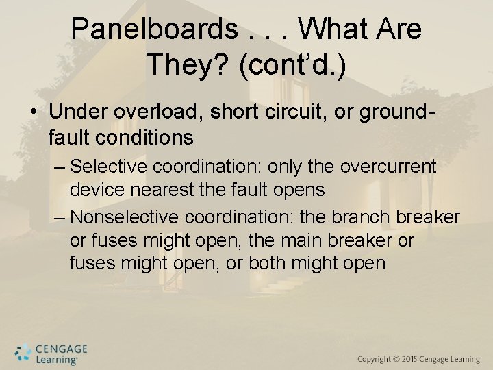 Panelboards. . . What Are They? (cont’d. ) • Under overload, short circuit, or