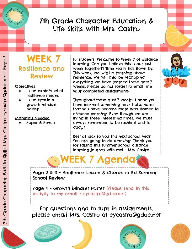 7 th Grade Character Ed/Life Skills | Mrs. Castro eycastro@gdoe. net | Page 1