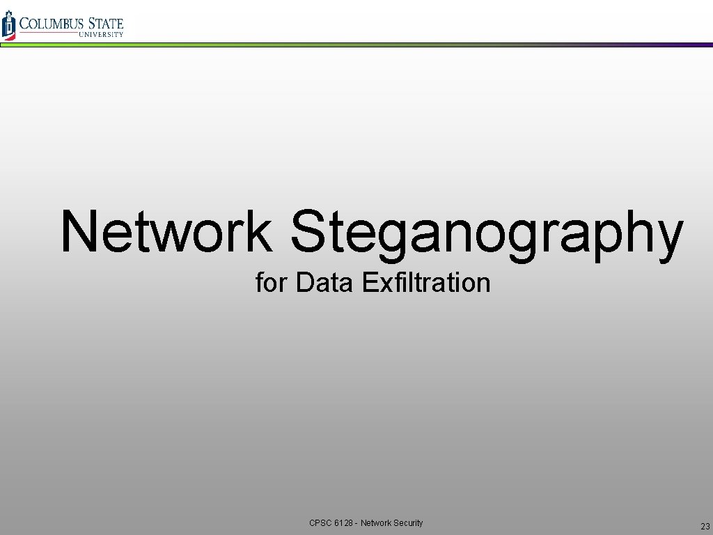 Network Steganography for Data Exfiltration CPSC 6128 - Network Security 23 