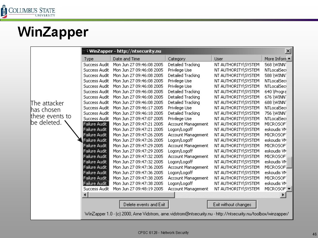 Win. Zapper CPSC 6128 - Network Security 46 