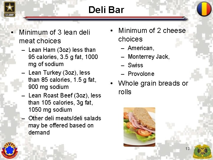 Deli Bar • Minimum of 3 lean deli meat choices – Lean Ham (3