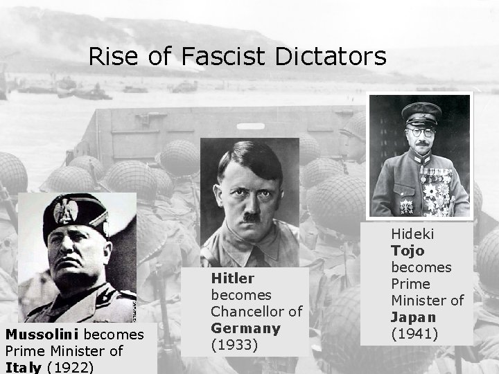 Rise of Fascist Dictators Mussolini becomes Prime Minister of Italy (1922) Hitler becomes Chancellor