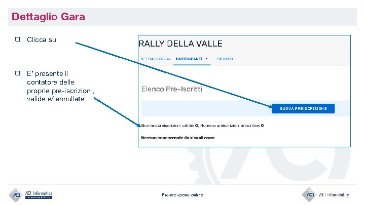 Dettaglio Gara ❑ Clicca su ❑ E’ presente il contatore delle proprie pre-iscrizioni, valide