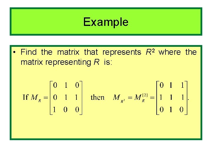 Example • Find the matrix that represents R 2 where the matrix representing R
