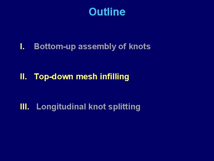 Outline I. Bottom-up assembly of knots II. Top-down mesh infilling III. Longitudinal knot splitting