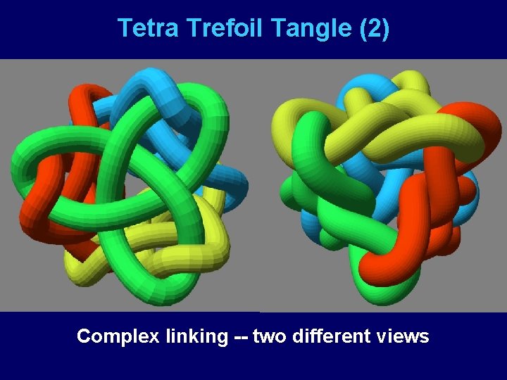 Tetra Trefoil Tangle (2) Complex linking -- two different views 