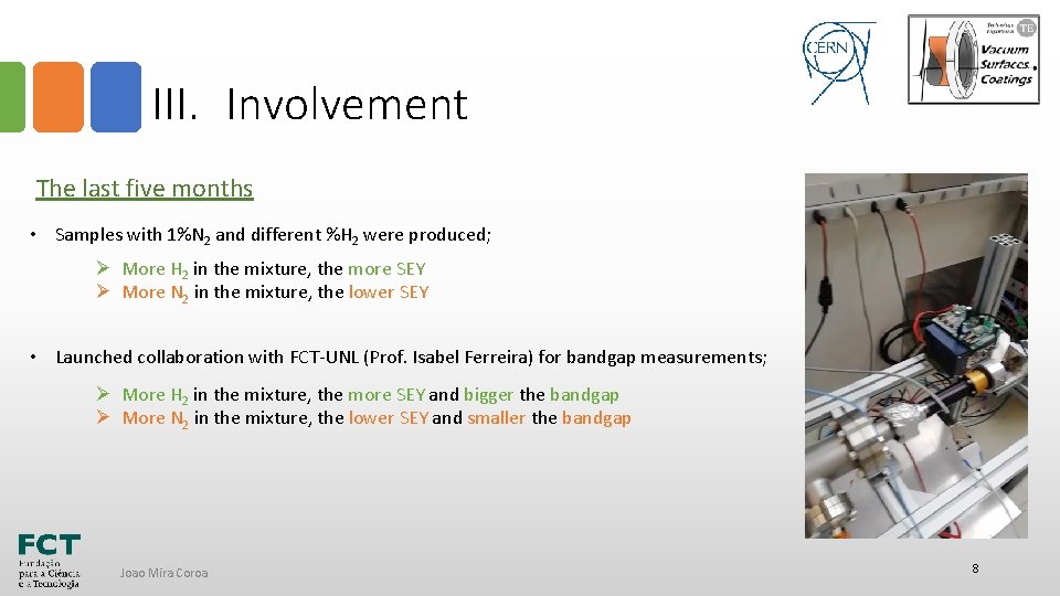 III. Involvement The last five months • Samples with 1%N 2 and different %H
