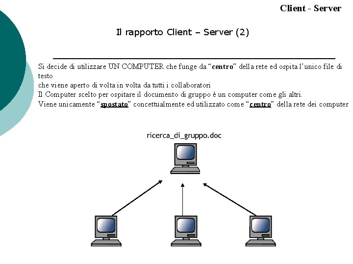 Client - Server Il rapporto Client – Server (2) Si decide di utilizzare UN