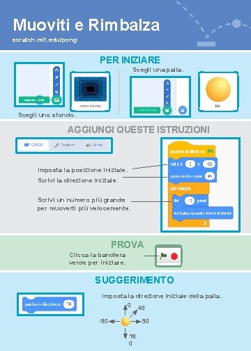 Muoviti e Rimbalza scratch. mit. edu/pong PER INIZIARE Scegli una palla. Scegli uno sfondo.