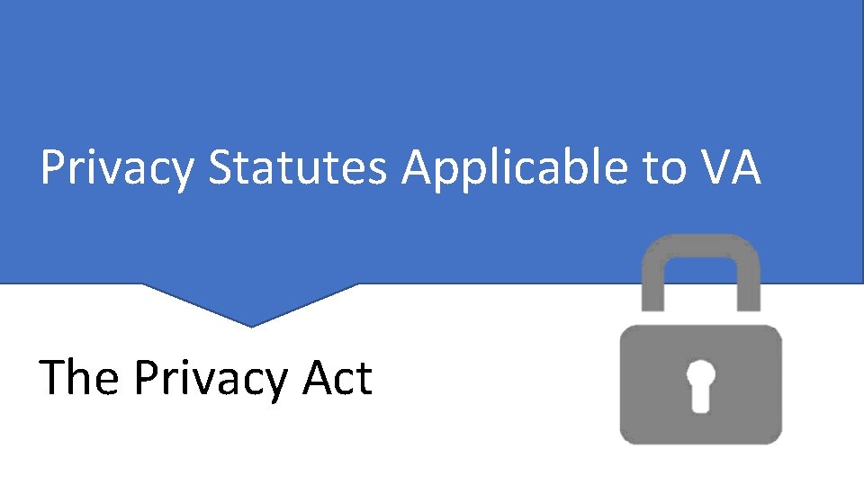 Privacy Statutes Applicable to VA The Privacy Act 