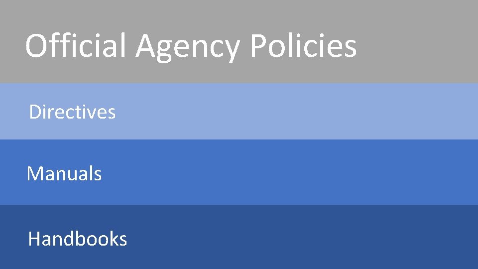 Official Agency Policies Directives Manuals Handbooks 