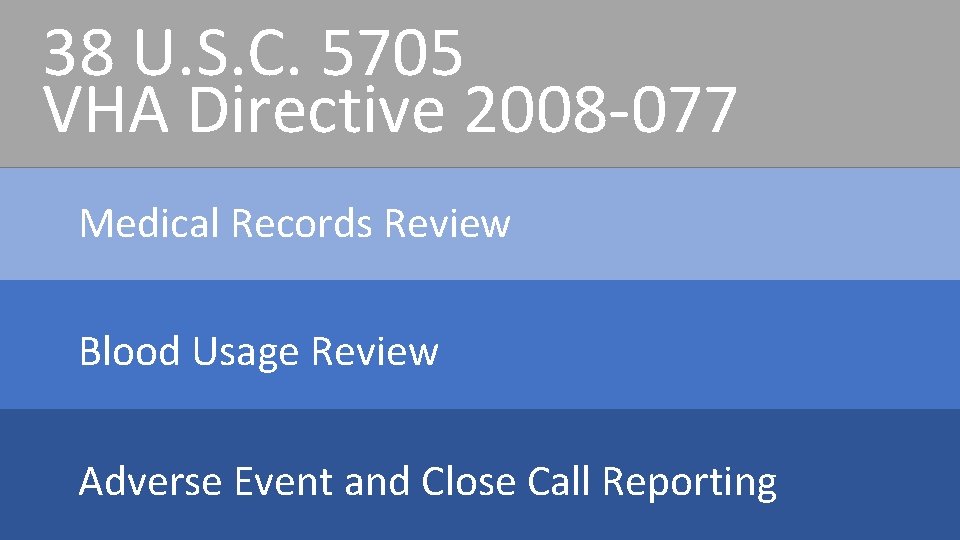 38 U. S. C. 5705 VHA Directive 2008 -077 Medical Records Review Blood Usage