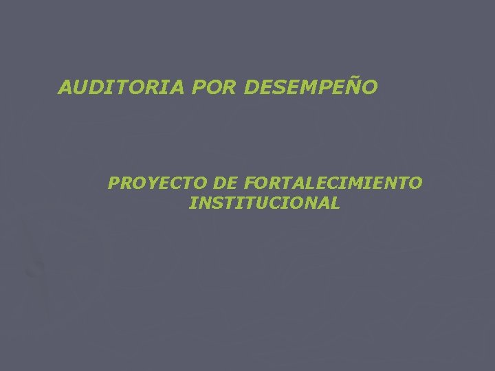 AUDITORIA POR DESEMPEÑO PROYECTO DE FORTALECIMIENTO INSTITUCIONAL 