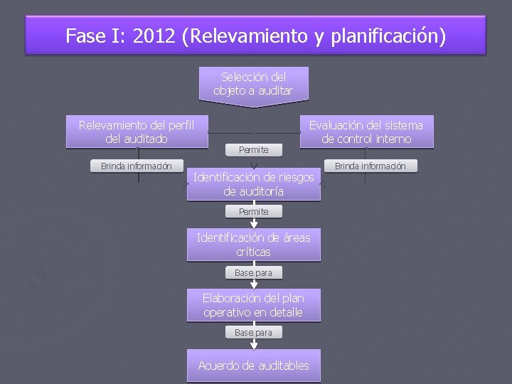 Fase I: 2012 (Relevamiento y planificación) Selección del objeto a auditar Relevamiento del perfil