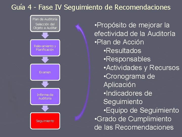 Guía 4 - Fase IV Seguimiento de Recomendaciones Plan de Auditoría Selección del Objeto