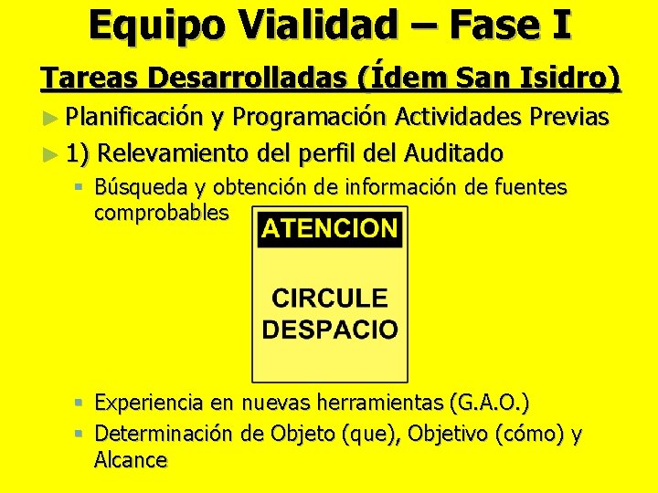 Equipo Vialidad – Fase I Tareas Desarrolladas (Ídem San Isidro) ► Planificación y Programación