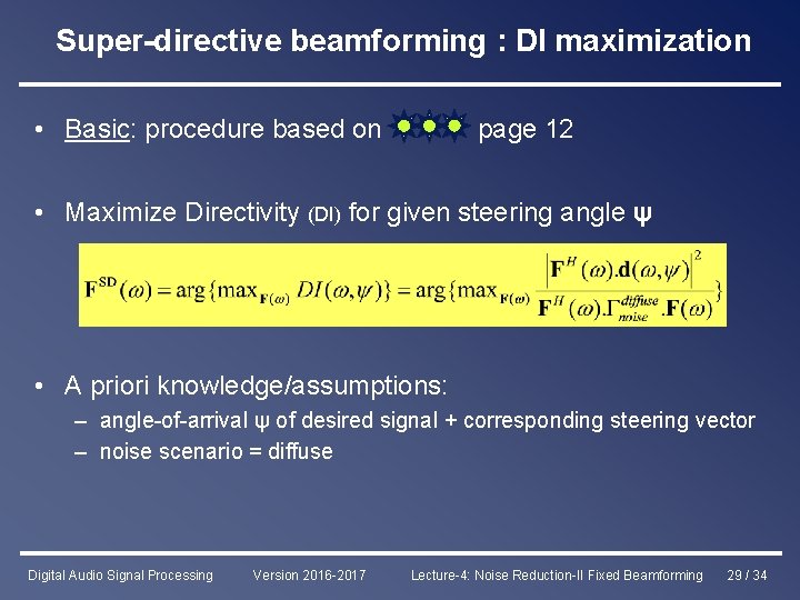 Super-directive beamforming : DI maximization • Basic: procedure based on page 12 • Maximize