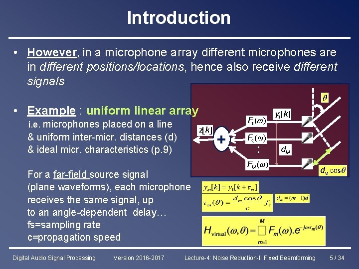 Introduction • However, in a microphone array different microphones are in different positions/locations, hence