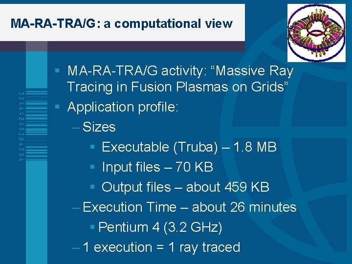 MA-RA-TRA/G: a computational view MA-RA-TRA/G activity: “Massive Ray Tracing in Fusion Plasmas on Grids”