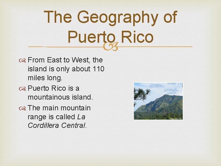 The Geography of Puerto Rico From East to West, the island is only about