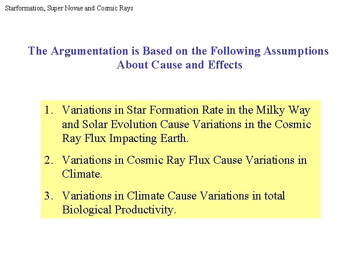 Starformation, Super Novae and Cosmic Rays The Argumentation is Based on the Following Assumptions