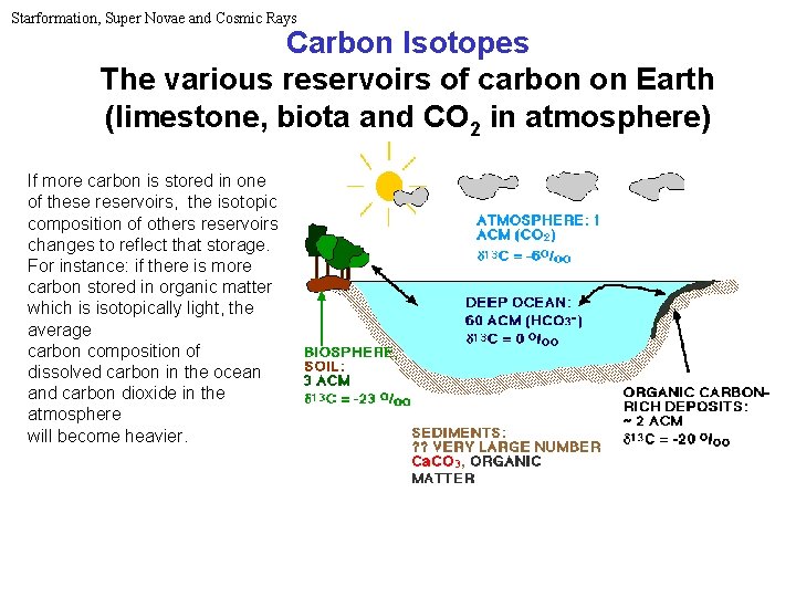 Starformation, Super Novae and Cosmic Rays Carbon Isotopes The various reservoirs of carbon on