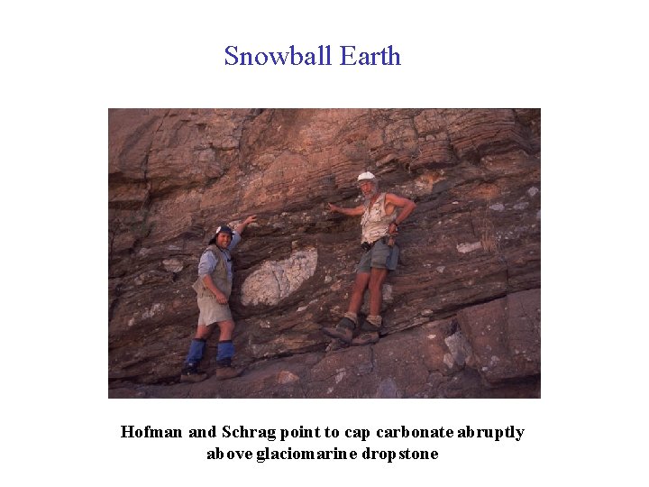 Snowball Earth Hofman and Schrag point to cap carbonate abruptly above glaciomarine dropstone 